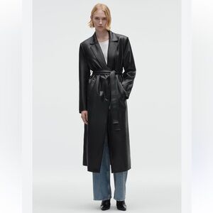 Zara Faux Leather Black Women's Belted Trench Coat, Size M